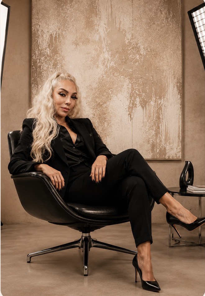 Madeline Smith, founder of Mad Connected, seated in a black leather chair